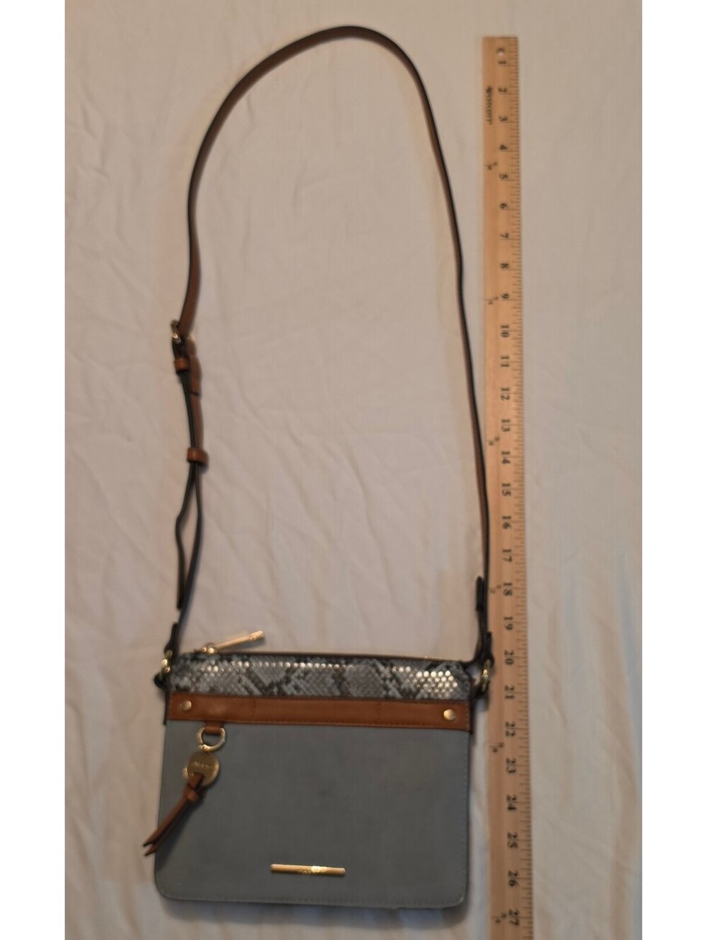 ALDO Gray Snake Print Crossbody Bag Brown Trim Gold Hardware Adjustable Strap